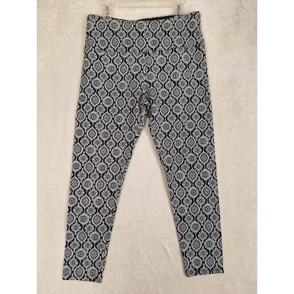 Suave Tummy Control Black White Paisley Print Women's Leggings XL Yoga Athletic